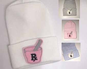 Newborn Hospital Hat. Pharmacy Newborn Hospital Beanie. For Baby Girl or Boy!  My Parent is a Pharmacist. Cute gift for baby of Pharmacist!