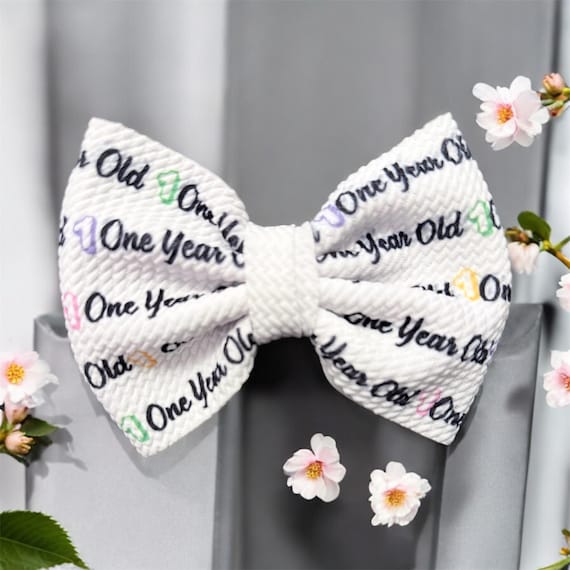 Girls Bow One Year Old on Headband or Alligator Clip. Perfect for First Birthday