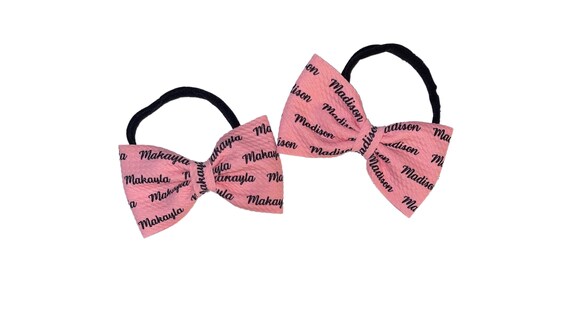 Twins! 2 Name Bows on Choice of Headband or Alligator Clip. Choice of bow Color with Black Name.