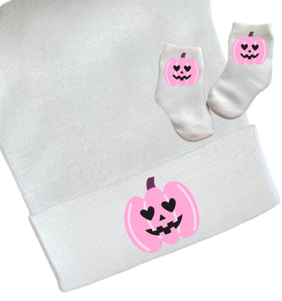 Newborn Hospital Hat Pretty Pink Pumpkin. Option to add Socks & Mitts.Great Gift. Baby's 1st Keepsake. Cute