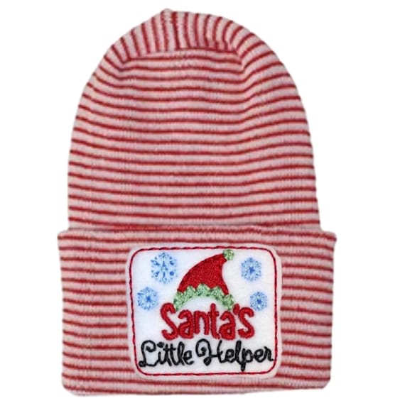 Newborn Hospital Hat! Red and White Striped hospital  hat. Santa’s Little Helper!