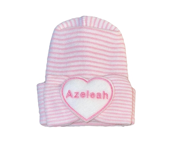 Baby Girl Hat Newborn Hospital Hat Monogrammed with PERSONALIZED Name! BoW with Name! Great Gift any Mom would LOVE 1st Keepsake!