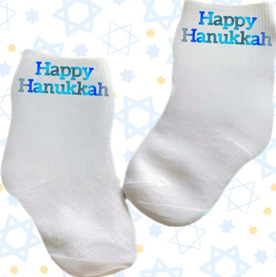 Baby/Toddler/Child Holiday Happy Hanukkah Socks. Choose size from 0-6 months to adult. Cute Gift!