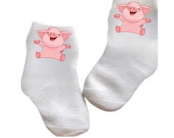 Baby/Toddler/Child Piggy Socks. Multiple sizes offered. Choose from 0-6 months to 10 years.  Every Baby Needs. Cute Baby Gift!