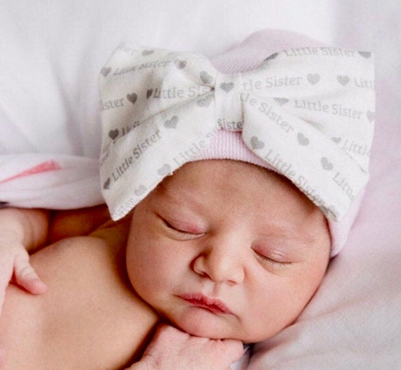 Little Sister Bow Newborn Hospital Hat - Baby Girl Beanie