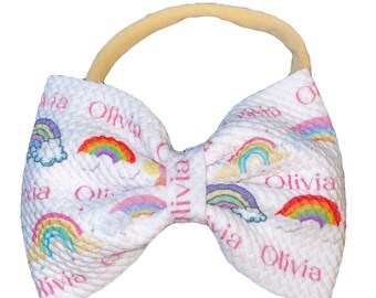 RAINBOW BABY Arco con NOMBRE Seleccione Sombrero o Diadema. Vistoso. Gran accesorio fotográfico. Gran regalo. Hermoso para cualquier niña.