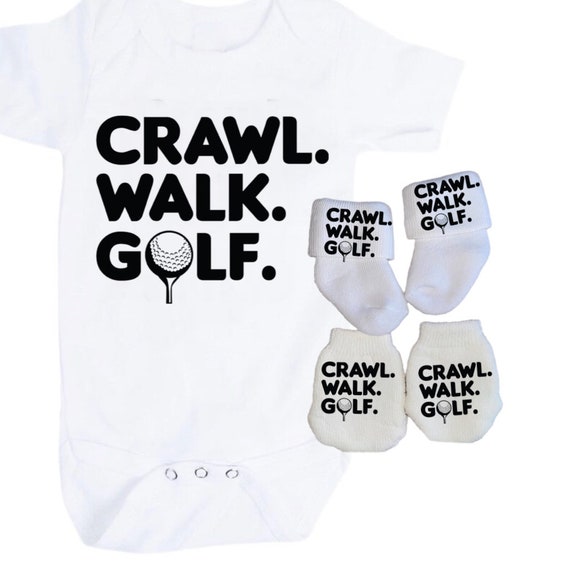 Baby Bodysuit with Crawl Walk Golf.  You Choose Size.  GREaT GiFT  1st Keepsake