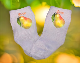 Baby/Toddler/Child Pear with or Without Name Socks Multiple sizes offered Choose from 0-6 months to 10 years. Cute gift