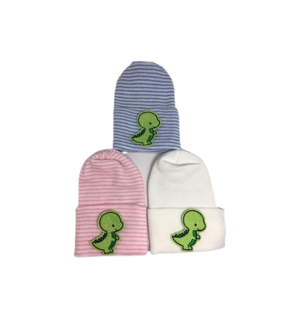 NEWBORN Hospital Hat. Newborn Hospital Beanie. Baby Hat with DINOSAUR Applique. Great Gift. Cute!