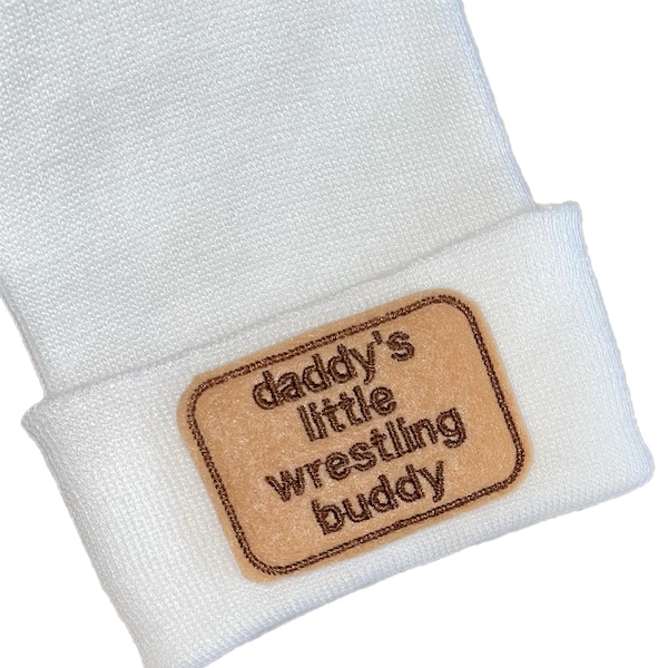 Newborn Hospital Hat daddy's little wrestling buddy. 1st Keepsake, Baby Boy Hat. Gender Reveal, Surprise Dad! Coming Home Hat, Cute Baby Gi