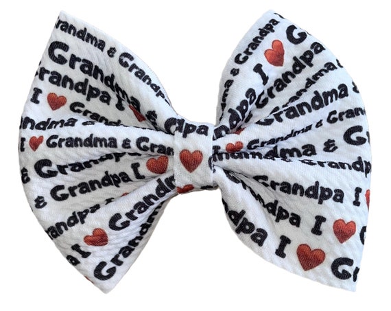 Girls Bow Headband with I love Grandma & Grandpa Baby Girl Bow!  Custom Made Bow. EXCLUSIVE