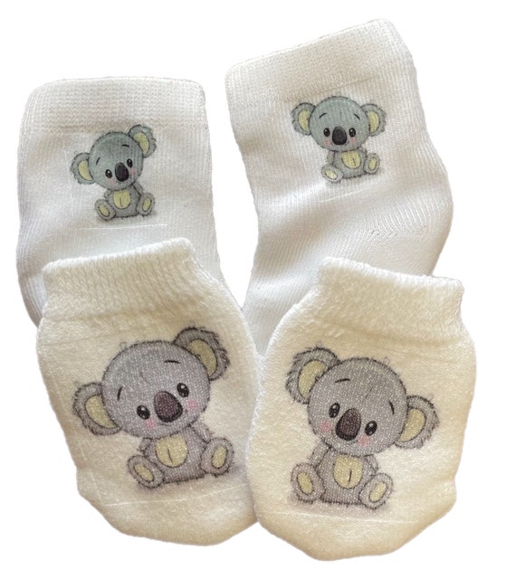 MITTENS & Sock Option Newborn no scratch Mittens With Koala. Boy or Girl! Perfect  Shower / Newborn  Gift! Every Baby Needs. Cute Baby Gift!