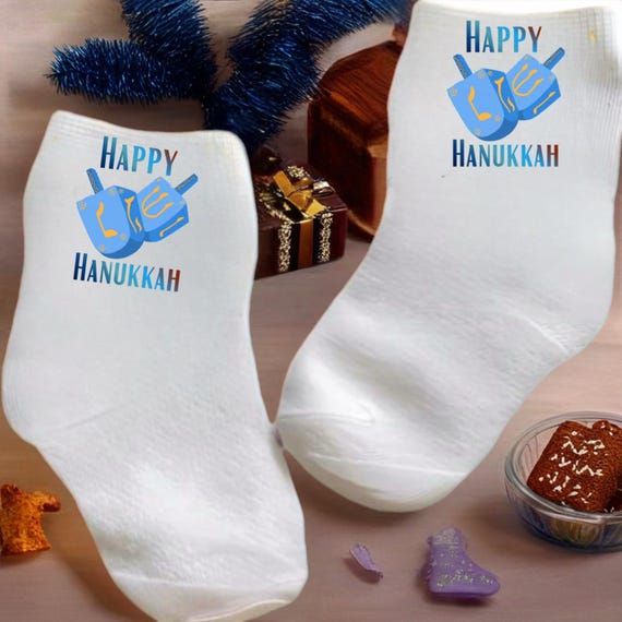 Baby/Toddler/Child Holiday Happy Hanukkah Socks. Choose size from 0-6 months to adult. Cute Gift!