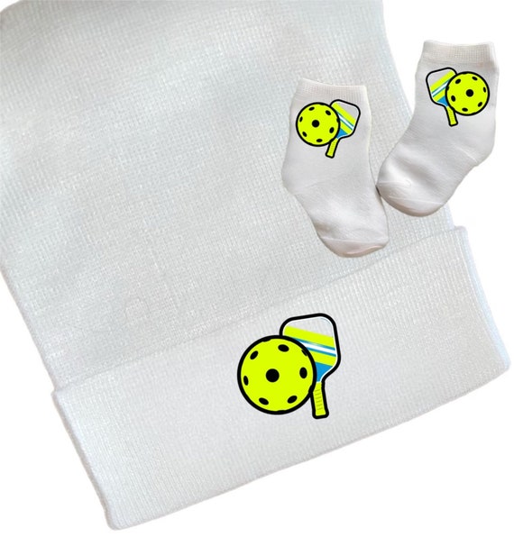 Newborn Hospital Hat Pickleball. Option to add Socks & Mitts.Great Gift. Baby's 1st Keepsake. Cute