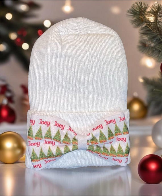 Girls Christmas Bow with NAME on Hat, Headband or Clip! Custom Made Farbic Bow. EXCLUSIVE