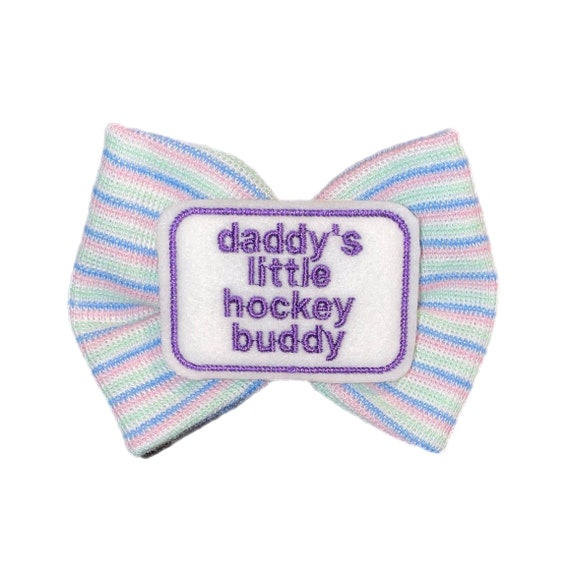 Girls Bow with daddy's little Hockey or Other Sport buddy YOU CHOOSE it on Nylon Headband or Alligator Clip , Great Gift! Surprise Dad!