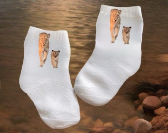 Baby/Toddler/Child Cute Mama and Baby Lion Socks. You Choose Design. Multiple sizes offered. Choose from 0-6 months to 10 years. Cute Gift!