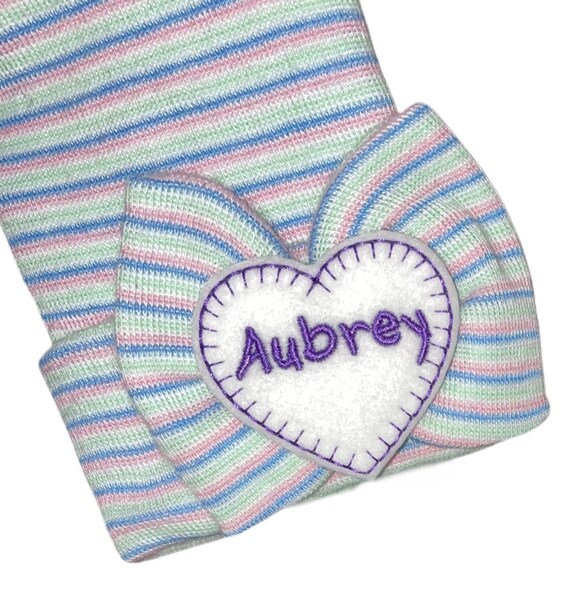 Newborn Hospital Hat Monogrammed with PERSONALIZED Name! LARGE Bow with Name! Great Gift any Mom would LOVE 1st Keepsake!