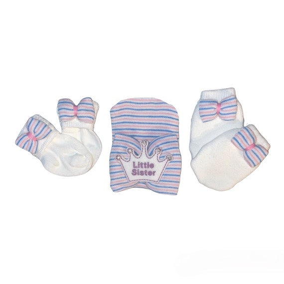 NEWBORN HOSPITAL HAT.  Newborn Hospital Hat, Socks , Mittens. Baby Newborn Hats.  Newborn Baby Hats.  Newborn Beanies. Little Sister