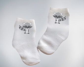Baby/Toddler/Child Cute Raccoon Socks. Multiple sizes offered. Choose from 0-6 months to 10 years.  Every Baby Needs. Cute Baby Gift!