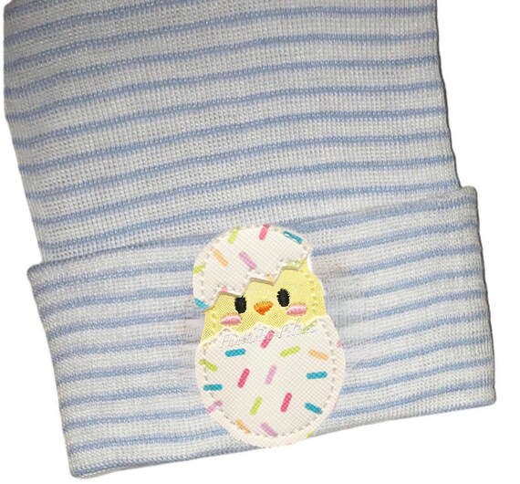 Newborn Hospital Hat!  You Choose Hat Color. A hospital hat topped off with a Cute Chick!  Spring Baby Great Gift!