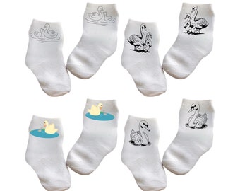 Baby/Toddler/Child Swan socks. Multiple sizes offered. Choose from 0-6 months to 10 years.  Every Baby Needs. Cute Baby Gift!