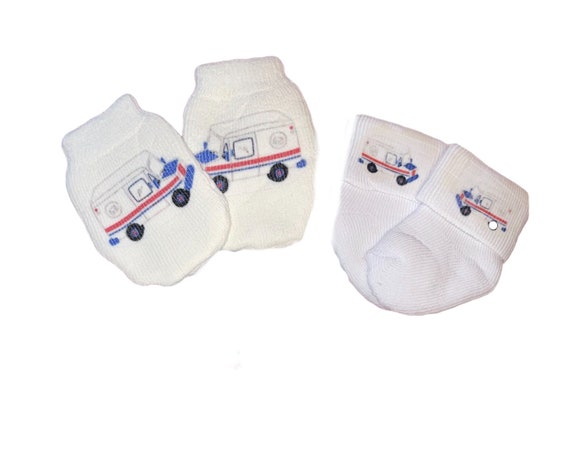 MITTENS with Option to add matching socks. No scratch Mittens Mail Truck For Boy or Girl Perfect Gift! Every Baby Needs. Cute Baby Gift!