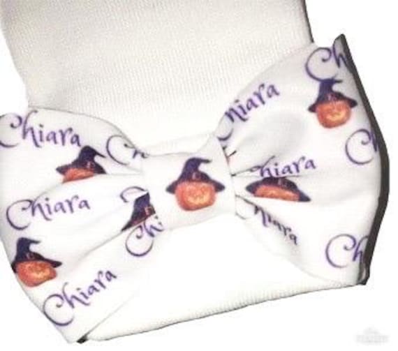 Girls Halloween Fall Bow with NAME on Hat, Headband or Clip! Custom Made Fabric Bow. EXCLUSIVE