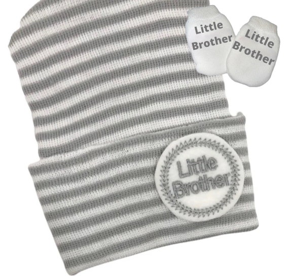Newborn Hospital Hat. Gray and White Baby Boy Little Brother. Newborn Beanie. Every New Baby Boy Should Have! Adorable!