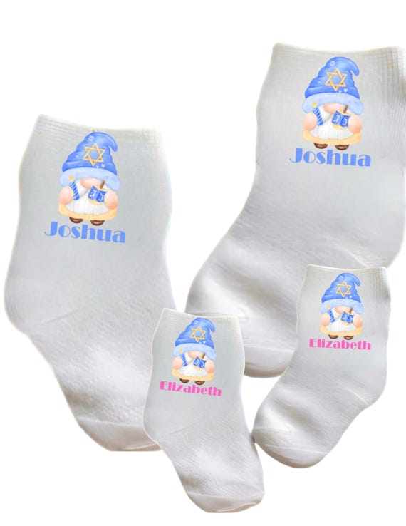 Baby/Toddler/Child Holiday Hanukkah Socks. With or Without Name. Blue or Pink Name Option. Choose size from 0-6 months to adult. Cute Gift!