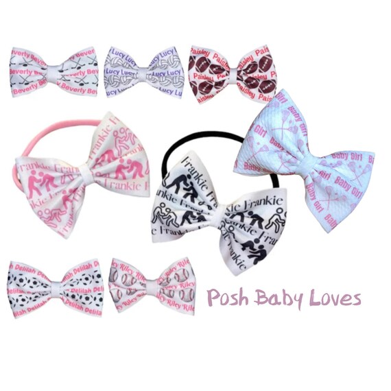 Baby GIRL Sport Headband with Your Choice Sport and Name on Bow.  Choice of Color