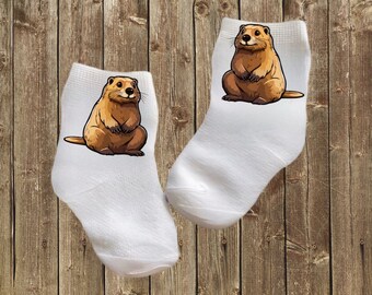 Baby/Toddler/Child Socks with cute Beaver. Multiple sizes offered. Choose from 0-6 months to 10 years.  Every Baby Needs. Cute Baby Gift!