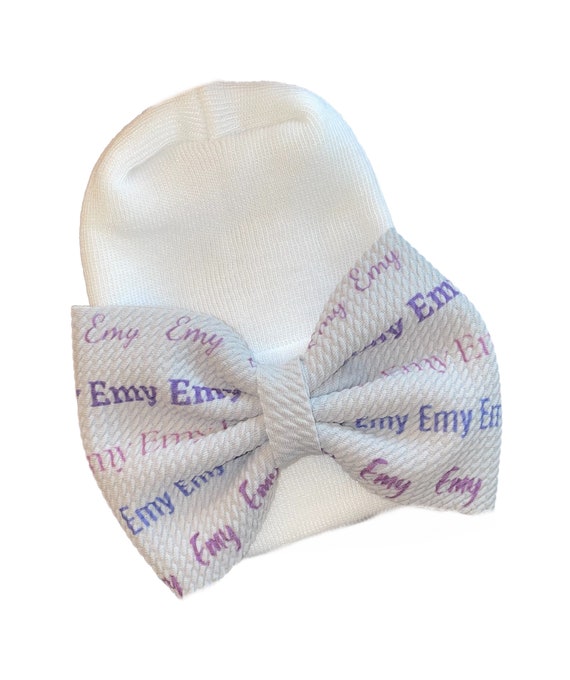 Name Bow Hat or Headband. Light Gray Bow. Newborn Size Hat. Great Photo Prop.
