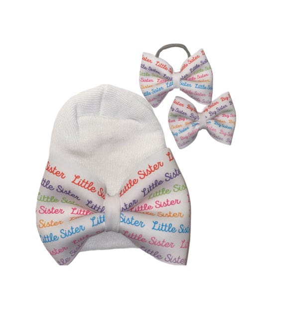 Big & Little Sister Bows.  Little Sister on Newborn Hat or Nylon Headband. Big Sister is on clip or Nylon Headband. You Choose