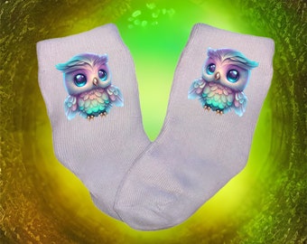 Baby/Toddler/Child Owl with or Without Name Socks Multiple sizes offered Choose from 0-6 months to 7 years Every Baby Needs Cute Baby Gift!