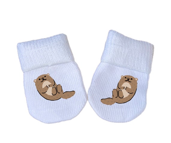 PREEMIE MITTENS Sweet Otter Baby and Sock Option! Preemie No Scratch Mittens AnD Or PREEMIE SoCKS!