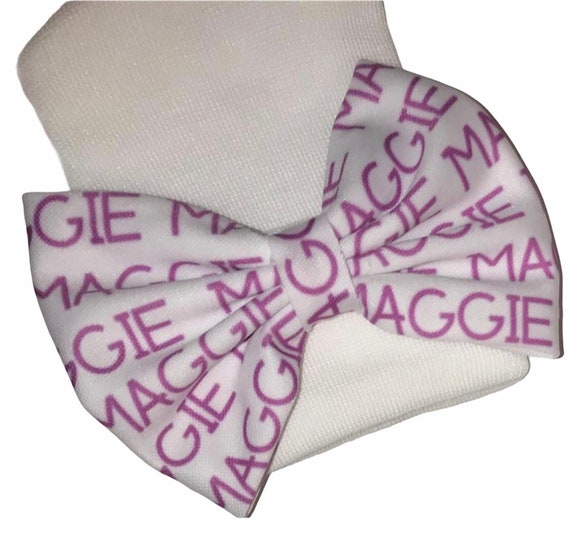Girls Bow on Hat or Headband with NAME! You Choose at Checkout. Baby Girl Bow!  Custom Made Bow. EXCLUSIVE
