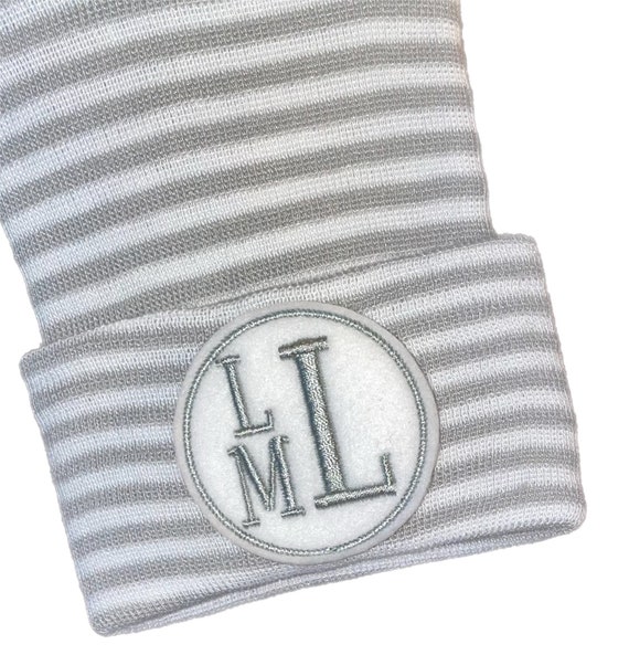 Baby Hospital Hat Monogramed with Initials! For a BOY or GIRL! You Choose Hat and Applique Color. 1st Keepsake! Super Cute! Personalized!