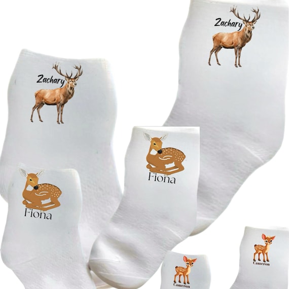 Deer Socks. Option to add name. Multiple sizes offered. Choose Design.  Great Gift!