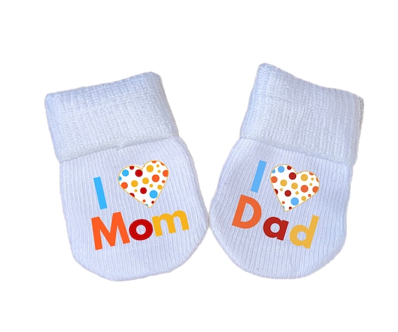 PREEMIE MITTENS I Love Mom and Dad Baby and Sock Option Preemie No