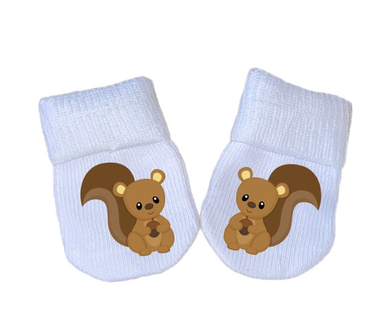 PREEMIE MITTENS with cute Squirrel  Baby and Sock Option! Preemie No Scratch Mittens AnD Or PREEMIE SoCKS!