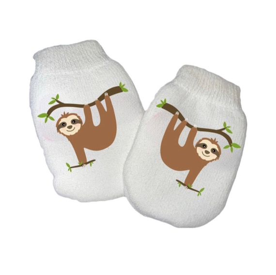 MITTENS & Sock Option Newborn no scratch Mittens With Sloth. Boy or Girl! Perfect Shower / Newborn Gift! Every Baby Needs. Cute Baby Gift!
