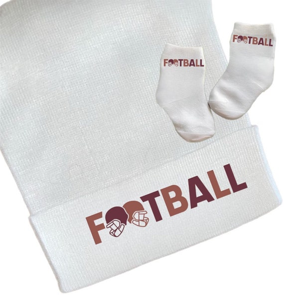 Newborn Hospital Hat Football. Option to add Socks & Mitts.Great Gift. Baby's 1st Keepsake. Cute