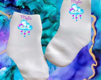 Baby/Toddler/ Child Cloud with Hearts socks. Multiple sizes offered. Choose from 0-6 months to 10 years. You Choose Size. Cute Gift!