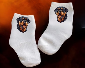 Baby/Toddler/Child Cute Rottweiler Socks. Multiple sizes offered. Choose from 0-6 months to 10 years. Every Baby Needs. Cute Baby Gift!