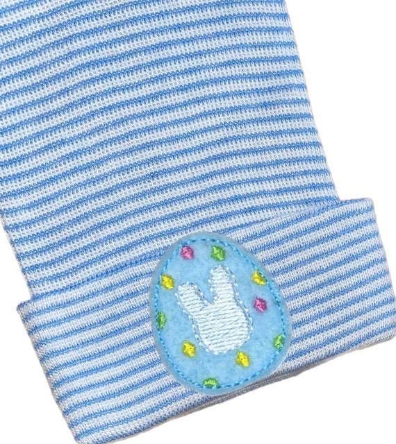 Newborn Hospital Hat Baby Beanie Easter Egg with Bunny Newborn Hat with Blue Easter Egg! Cute and Makes a Great Gift and Cute Photo Prop!
