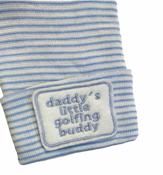 Newborn Hospital Hat daddy's little golfing buddy. 1st Keepsake, Baby Boy Hat. Gender Reveal, Surprise Dad! Coming Home Hat, Cute Baby Gift