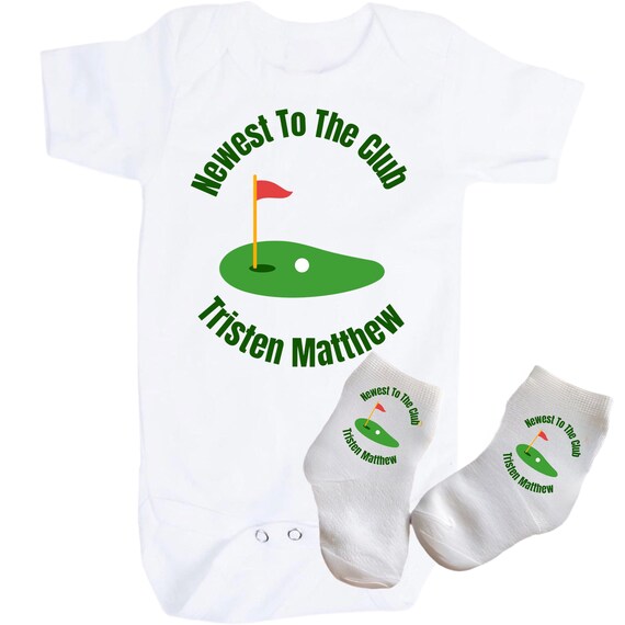 Baby Golfer Bodysuit and Socks. Personalized with Name. Great Gift for Newest Golfer