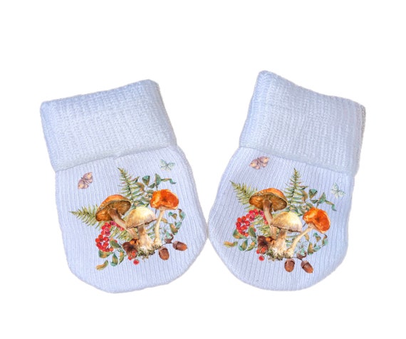 PREEMIE MITTENS Wodland Mushrooms Baby and Sock Option! Preemie No Scratch Mittens AnD Or PREEMIE SoCKS!