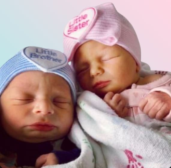Twins! Hospital Hats. Twin Babies 1st Keepsakes! 2 Newborn Hospital Beanies. Newborn Baby Hats Newborn Beanies. Little Sister Little Brother